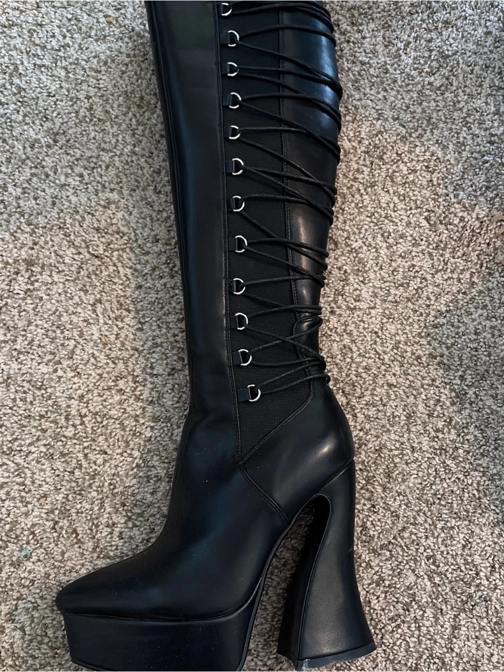 Over-the-Knee Black Lace-Up Platform Boots